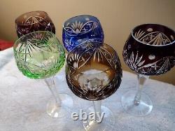 5 Bohemian Cut to Clear Crystal Wine Hock Glasses 7 3/8 Hocks