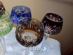 5 Bohemian Cut to Clear Crystal Wine Hock Glasses 7 3/8 Hocks