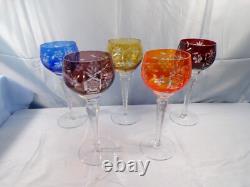 5 Bohemian Cut-to-Clear Crystal Wine Hocks Goblets Ruby Blue Orange Amber Purple 5 Bohemian Cut-to-Clear Crystal Wine Hocks Goblets Ruby Blue Orange Amber Purple