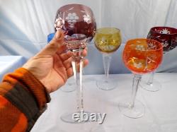 5 Bohemian Cut-to-Clear Crystal Wine Hocks Goblets Ruby Blue Orange Amber Purple 5 Bohemian Cut-to-Clear Crystal Wine Hocks Goblets Ruby Blue Orange Amber Purple