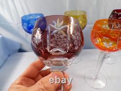 5 Bohemian Cut-to-Clear Crystal Wine Hocks Goblets Ruby Blue Orange Amber Purple 5 Bohemian Cut-to-Clear Crystal Wine Hocks Goblets Ruby Blue Orange Amber Purple