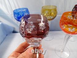 5 Bohemian Cut-to-Clear Crystal Wine Hocks Goblets Ruby Blue Orange Amber Purple 5 Bohemian Cut-to-Clear Crystal Wine Hocks Goblets Ruby Blue Orange Amber Purple