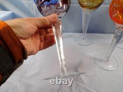 5 Bohemian Cut-to-Clear Crystal Wine Hocks Goblets Ruby Blue Orange Amber Purple 5 Bohemian Cut-to-Clear Crystal Wine Hocks Goblets Ruby Blue Orange Amber Purple