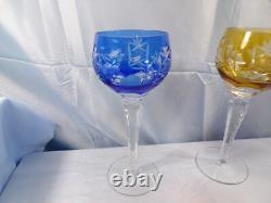 5 Bohemian Cut-to-Clear Crystal Wine Hocks Goblets Ruby Blue Orange Amber Purple 5 Bohemian Cut-to-Clear Crystal Wine Hocks Goblets Ruby Blue Orange Amber Purple