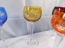 5 Bohemian Cut-to-Clear Crystal Wine Hocks Goblets Ruby Blue Orange Amber Purple 5 Bohemian Cut-to-Clear Crystal Wine Hocks Goblets Ruby Blue Orange Amber Purple