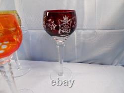 5 Bohemian Cut-to-Clear Crystal Wine Hocks Goblets Ruby Blue Orange Amber Purple 5 Bohemian Cut-to-Clear Crystal Wine Hocks Goblets Ruby Blue Orange Amber Purple