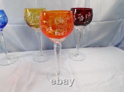 5 Bohemian Cut-to-Clear Crystal Wine Hocks Goblets Ruby Blue Orange Amber Purple 5 Bohemian Cut-to-Clear Crystal Wine Hocks Goblets Ruby Blue Orange Amber Purple