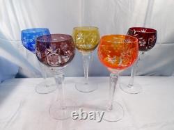 5 Bohemian Cut-to-Clear Crystal Wine Hocks Goblets Ruby Blue Orange Amber Purple 5 Bohemian Cut-to-Clear Crystal Wine Hocks Goblets Ruby Blue Orange Amber Purple