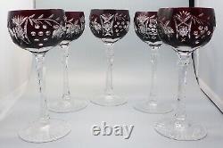 5 Bohemian Dark Ruby Red Cut-to-Clear Crystal Wine Glasses (4- 7.5, 1- 7 5/8T)