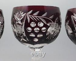 5 Bohemian Dark Ruby Red Cut-to-Clear Crystal Wine Glasses (4- 7.5, 1- 7 5/8T)