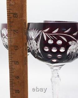 5 Bohemian Dark Ruby Red Cut-to-Clear Crystal Wine Glasses (4- 7.5, 1- 7 5/8T)