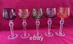 5 Bohemian Hortensia TRAUBE Cut to Clear Crystal Wine Hocks Goblets glasses 8.5