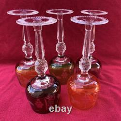 5 Bohemian Hortensia TRAUBE Cut to Clear Crystal Wine Hocks Goblets glasses 8.5