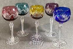 5 Caesar Bohemiae Wine Goblets Multi Colors Cut To Clear Crystal Bohemian Nib