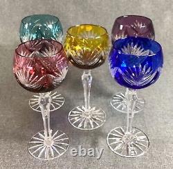 5 Caesar Bohemiae Wine Goblets Multi Colors Cut To Clear Crystal Bohemian Nib