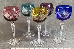 5 Caesar Bohemiae Wine Goblets Multi Colors Cut To Clear Crystal Bohemian Nib