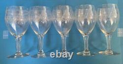 5 Fostoria Cloverleaf Etched Crystal Wine Glasses 7 Same day Free Ship in USA