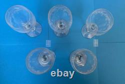 5 Fostoria Cloverleaf Etched Crystal Wine Glasses 7 Same day Free Ship in USA