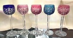 5 Gorgeous Antique Vintage St. Louis Colored Cutaway Crystal Cordial Wine Glass