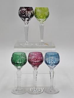 5 Nachtmann Traube 4 1/2 Cordials Crystal Wine Glasses Multi Color Cut To Clear
