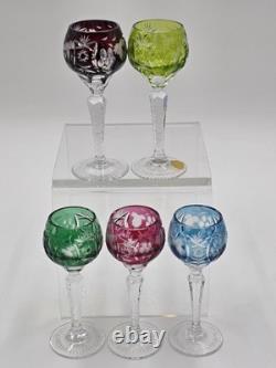 5 Nachtmann Traube 4 1/2 Cordials Crystal Wine Glasses Multi Color Cut To Clear