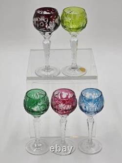 5 Nachtmann Traube 4 1/2 Cordials Crystal Wine Glasses Multi Color Cut To Clear
