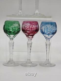 5 Nachtmann Traube 4 1/2 Cordials Crystal Wine Glasses Multi Color Cut To Clear