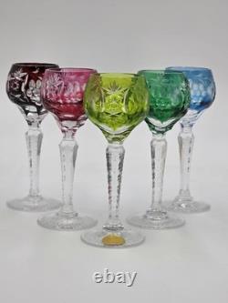 5 Nachtmann Traube 4 1/2 Cordials Crystal Wine Glasses Multi Color Cut To Clear