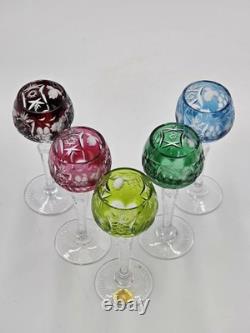5 Nachtmann Traube 4 1/2 Cordials Crystal Wine Glasses Multi Color Cut To Clear