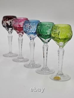 5 Nachtmann Traube 4 1/2 Cordials Crystal Wine Glasses Multi Color Cut To Clear