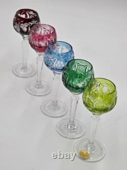 5 Nachtmann Traube 4 1/2 Cordials Crystal Wine Glasses Multi Color Cut To Clear