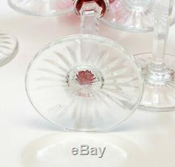5 Saint St. Louis Cut Crystal Glass Cordial Wine Goblets in Tommy Pattern Red