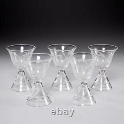 (5) Steuben Rare Bizarre 20thC Art Deco Etched Cordial Wine Glasses #6966 4.5