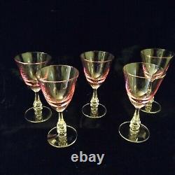 5 Tiffin Franciscan WISTERIA PINK WINE Crystal Glasses Vintage 5 3/8ths Inch