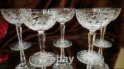 5 Vintage Crystal Champagne Wine Glasses CUT PANELED stems CUT FLOWERS Germany