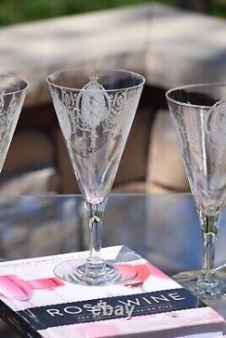 5 Vintage Etched Crystal Wine Glasses, Tiffin Franciscan, Classic, circa 1940