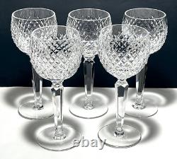 5 Vintage Waterford Crystal Alana Wine Hock Glasses 7 3/8 Made In Ireland