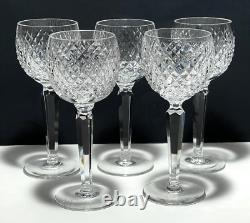 5 Vintage Waterford Crystal Alana Wine Hock Glasses 7 3/8 Made In Ireland