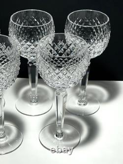 5 Vintage Waterford Crystal Alana Wine Hock Glasses 7 3/8 Made In Ireland