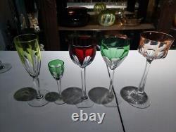 5 Wine goblets Glasses, Cut to clear Crystal Val Saint Lambert Baccarat St Louis