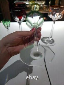 5 Wine goblets Glasses, Cut to clear Crystal Val Saint Lambert Baccarat St Louis