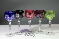 5 x Vintage'Harlequin' Cut To Clear Crystal Wine / Hock Glasses