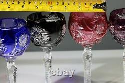 5 x Vintage'Harlequin' Cut To Clear Crystal Wine / Hock Glasses