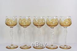 5x Art Nouveau, Jugendstil, crystal overlay Wine Glass, Stengelglas, ca. 1905