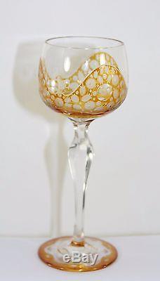 5x Art Nouveau, Jugendstil, crystal overlay Wine Glass, Stengelglas, ca. 1905