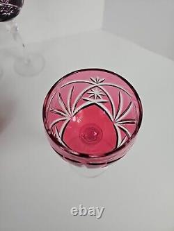 5x Vintage Czech Etched Crystal Wine Glasses Multi Colored Set 7.75