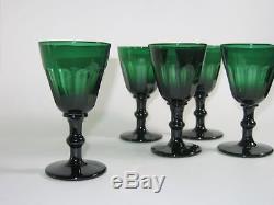 5x antique 19th C. White Wine Glass, ca. 1840, green crystal