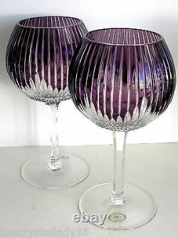 6 AJKA Castille Joanna Amethyst Cased Cut to Clear crystal balloon wine goblets