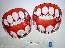 6 AJKA Corlis RUBY RED cased cut to clear Crystal 8 BALLOON Wine GOBLETS