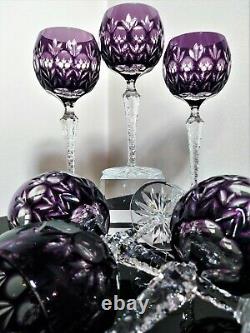 6 Ajka Crystal Amethist Florderis Wine Goblet, 24% lead crystal handcut